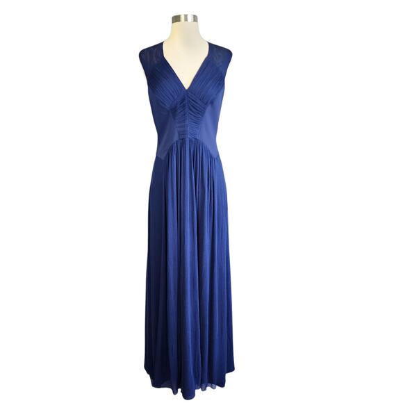 Pamella Roland Womens Silk Evening Gown Size 6 Navy Blue Event Prom Wedding - Picture 1 of 12